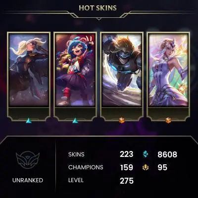 EMAIL CHANGEABLE - EUW - 159 CHAMPIONS - 223 SKINS - 8608 BE - HAND LEVELED - INACTIVE - SAFE 100% - WARRANTY - ULTRA RARE SKINS