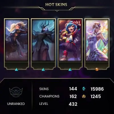 EMAIL CHANGEABLE - EUW - 162 CHAMPIONS - 144 SKINS - 15986 BE - HAND LEVELED - INACTIVE - SAFE 100% - WARRANTY - ULTRA RARE SKINS