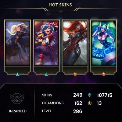 EMAIL CHANGEABLE - EUW - 162 CHAMPIONS - 249 SKINS - 107715 BE - HAND LEVELED - INACTIVE - SAFE 100% - WARRANTY - ULTRA RARE SKINS