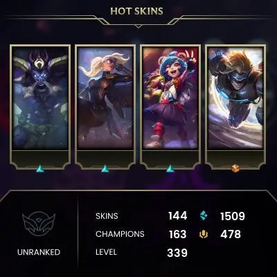 EMAIL CHANGEABLE - EUW - 163 CHAMPIONS - 144 SKINS - 1509 BE - HAND LEVELED - INACTIVE - SAFE 100% - WARRANTY - ULTRA RARE SKINS