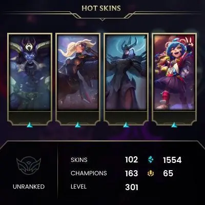 EMAIL CHANGEABLE - EUW - 163 CHAMPIONS - 102 SKINS - 1554 BE - HAND LEVELED - INACTIVE - SAFE 100% - WARRANTY - ULTRA RARE SKINS