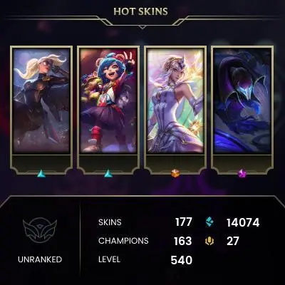 EMAIL CHANGEABLE - EUW - 163 CHAMPIONS - 177 SKINS - 14074 BE - HAND LEVELED - INACTIVE - SAFE 100% - WARRANTY - ULTRA RARE SKINS
