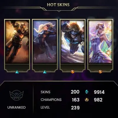 EMAIL CHANGEABLE - EUW - 163 CHAMPIONS - 200 SKINS - 9914 BE - HAND LEVELED - INACTIVE - SAFE 100% - WARRANTY - ULTRA RARE SKINS