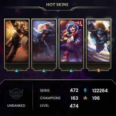 EMAIL CHANGEABLE - EUW - 163 CHAMPIONS - 472 SKINS - 122264 BE - HAND LEVELED - INACTIVE - SAFE 100% - WARRANTY - ULTRA RARE SKINS