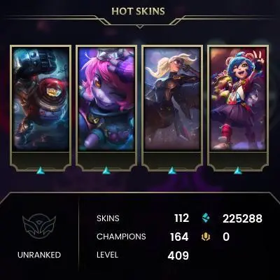 EMAIL CHANGEABLE - EUW - 164 CHAMPIONS - 112 SKINS - 225288 BE - HAND LEVELED - INACTIVE - SAFE 100% - WARRANTY - ULTRA RARE SKINS