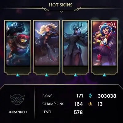 EMAIL CHANGEABLE - EUW - 164 CHAMPIONS - 171 SKINS - 303038 BE - HAND LEVELED - INACTIVE - SAFE 100% - WARRANTY - ULTRA RARE SKINS
