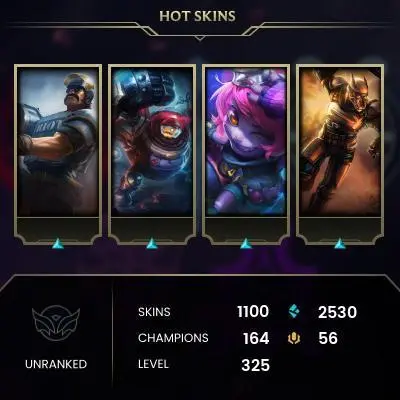 EMAIL CHANGEABLE - EUW - 164 CHAMPIONS - 1102 SKINS - 2530 BE - HAND LEVELED - INACTIVE - SAFE 100% - WARRANTY - ULTRA RARE SKINS