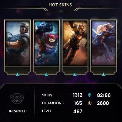 EMAIL CHANGEABLE - EUW - 165 CHAMPIONS - 1314 SKINS - 82186 BE - HAND LEVELED - INACTIVE - SAFE 100% - WARRANTY - ULTRA RARE SKINS