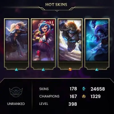 EMAIL CHANGEABLE - EUW - 167 CHAMPIONS - 178 SKINS - 24658 BE - HAND LEVELED - INACTIVE - SAFE 100% - WARRANTY - ULTRA RARE SKINS