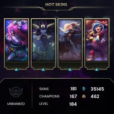 EMAIL CHANGEABLE - EUW - 167 CHAMPIONS - 181 SKINS - 35145 BE - HAND LEVELED - INACTIVE - SAFE 100% - WARRANTY - ULTRA RARE SKINS