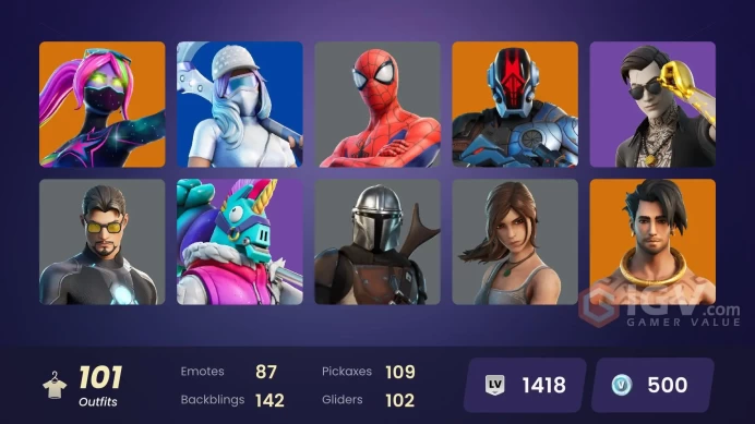 PC/XBOX/PSN/SWITCH 101 SKINS:SPIRE ASSASIN,THE FOUNDATION,PREDATOR,NEZUMI,RONIN,KYMERA,JOEY,MANDALORIAN,REBIRTH RAVEN,TONY STARK,ALLI
