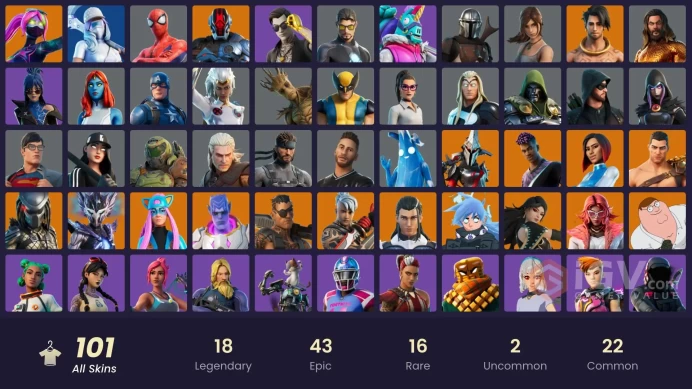 PC/XBOX/PSN/SWITCH 101 SKINS:SPIRE ASSASIN,THE FOUNDATION,PREDATOR,NEZUMI,RONIN,KYMERA,JOEY,MANDALORIAN,REBIRTH RAVEN,TONY STARK,ALLI