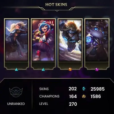 EMAIL CHANGEABLE - EUW - 164 CHAMPIONS - 202 SKINS - 25985 BE - HAND LEVELED - INACTIVE - SAFE 100% - WARRANTY - ULTRA RARE SKINS