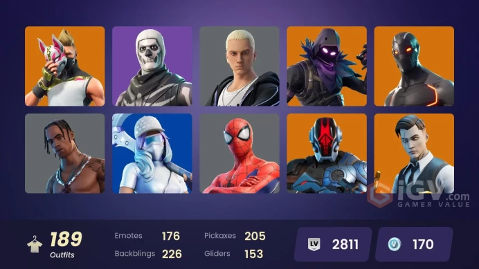 Spent 795$ [PC/XBOX/NINTENDO]189 skins | | Blue Team Leader | Travis Scott | Astro Jack | Gold Midas | Gold Brutus | Gold Meowscles MM 47