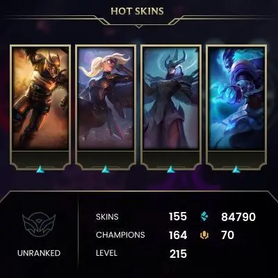 EMAIL CHANGEABLE - EUW - 164 CHAMPIONS - 155 SKINS - 84790 BE - HAND LEVELED - INACTIVE - SAFE 100% - WARRANTY - ULTRA RARE SKINS