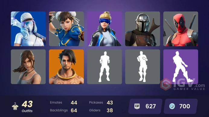 PC/XBOX/43 SKINS/Chun-Li(OG)/Neo Versa(OG)/Neymar Jr/Ninja/Xenomorph/Ryu/Grave Feather/Slayer Juice WRLD/Snake Eyes