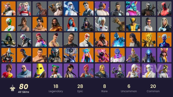 80 Skins | Travis scoTT| Gold TNTINA | Gold Midas | Gold MeowsCles | Gold Brutus | Psycho Bandit |Modena Icon(OG)|Oppressor | Harley Quinn | 