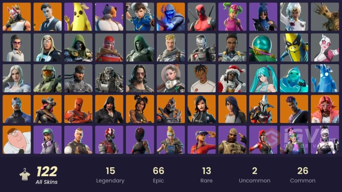 [PC-PSN] 122 Skins | Gold Meowscles | Master Chief (Matte Black) | Gold Brutus | Gold Midas | Rust Bucket |Hana|Spacefarer Ariana Grande|Felina|