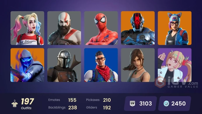 FA - [XBOX/SWITCH/PC] 197 skins | Gold Kratos | Lina Scorch | Prodigy | Blue Striker | Fixer | Sultura | Cloud Striker | Shady Doggo | 2450 VB