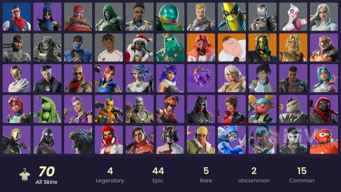 PC/PSN/XBOX/SWITCH 70 SKINS:KATALINA,PRODIGY,LINA SCORCH,ZEUS,HADES,PETER GRIFFIN,VALERIA,EMMA FROST,MYSTERIO,DOOM,BIG DILL,FELINA