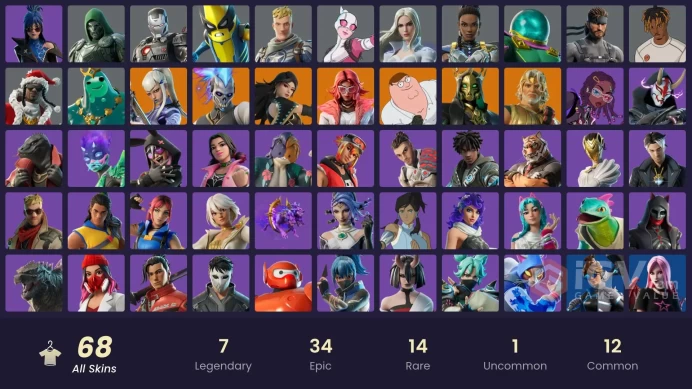 PC/PSN/XBOX/SWITCH 68 SKINS:KATALINA,ZEUS,ERA,MIZUKI,HADES,PETER GRIFFIN,VALERIA,RENZO THE DESTROYER,GWENPOOL,SHURI,EMMA FROST,DOOM