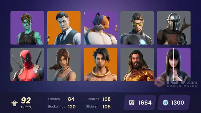 PC/PSN/XBOX/SWITCH 92 SKINS:MAJOR GLORY,MANDALORIAN,REBIRTH RAVEN,SPIRE ASSASIN,KYMERA,PREDATOR,RAZ,JOEY,ETERNAL KNGIGHT,MENACE,HAPPY