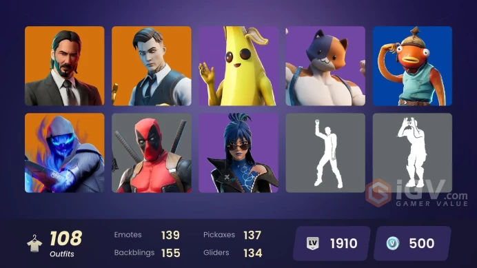 PC/PSN/XBOX/SWITCH 108 SKINS:JOHN WICK,VENDETTA,ULTIMA KNIGHT,SENTINEL,OPTIMUS PRIME,SHURI,DEADPOOL,SANTA DOGG,VALERIA,ROX,CATALYST