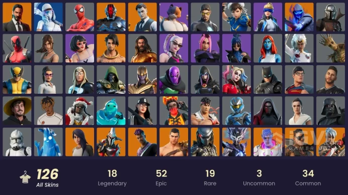 119 SKINSS · ≈ 24,700 V-Bucks SPEND-Chun-Li-John Wick-Neo Versa(OG)-Rebirth Harley Quinn-T-800-MrBeast-Ryu-Armored Batman Zero-Neymar JR-Thanos-