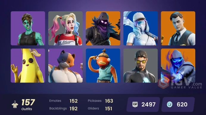 PC/PSN/XBOX/SWITCH 157 SKINS:RAVEN,GALAXY SCOUT,NEZUMI,MANDALORIAN,THE SCIENTIST,PREDATOR,JOEY,KYMERA,SENTINEL,DEADPOOL,THOR,ROX