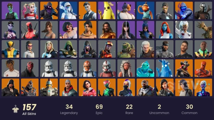 PC/PSN/XBOX/SWITCH 157 SKINS:RAVEN,GALAXY SCOUT,NEZUMI,MANDALORIAN,THE SCIENTIST,PREDATOR,JOEY,KYMERA,SENTINEL,DEADPOOL,THOR,ROX