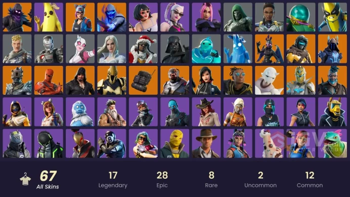 PC/PSN/XBOX/SWITCH 67 SKINS:FUSION,THE PRISONER,LYNX,CATALYST,BLACKHEART,OMEGAROK,SNAP,RAVAGE,MALIK,HYBRID,ZENITH,THE ICE KING,RAVEN