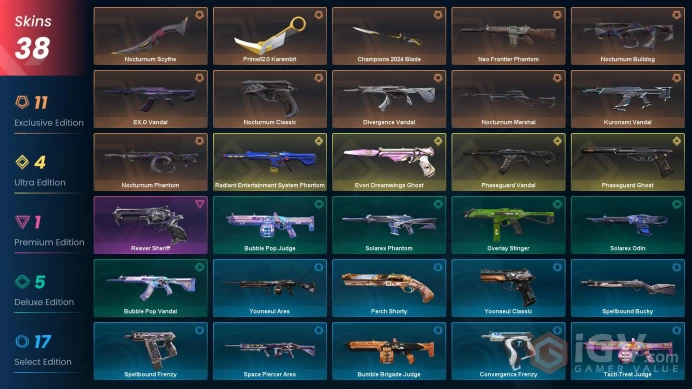 EU 38 skins | Champions 2024 Blade | EX.O Vandal | Kuronami Vandal | Prime//2.0 Karambit | Nocturnum Phantom | Nocturnum Scythe 