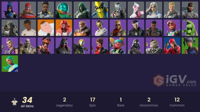 PC-PSN-XBOX-34 skins ·-Champion Kyra-Peter Griffin-Montague-Solid Snake-Slayer Juice WRLD-FULL ACCESS-