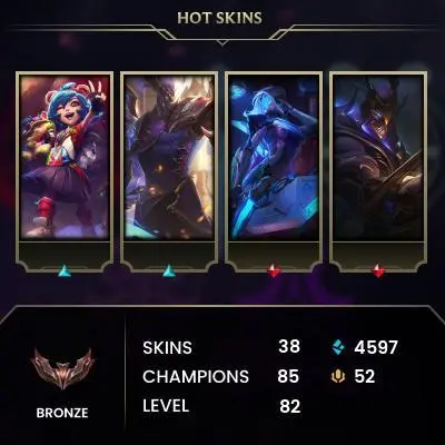 EUW / S15 BRONZE II / 85 CHAMPS / 38 SKINS / 1W/0L  / HONOR 3 / CHANGEABLE EMAIL / 5 MIN. 24/7 DELIVERY #L1/87925EY30