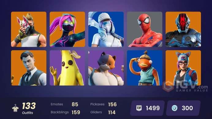 [XBOX/NINTENDO/PSN/PC]133 skins | Gold Midas | Heron Stance Hero | Surf Strider | Menace | Gear Specialist Maya | The Prisoner CC152