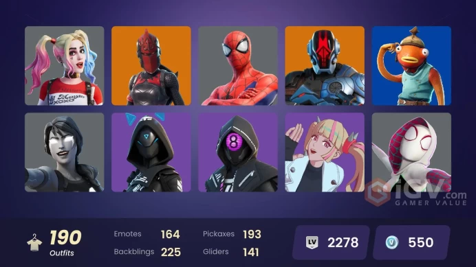 [ALL PLATFORMS]-190 SKIN-193 PICKAXE-164 EMOTE-141 GLIDER-160K V-B SPEND-Aloy OG-Red Knight-Harley Quinn-Venom-FULL ACCESS-