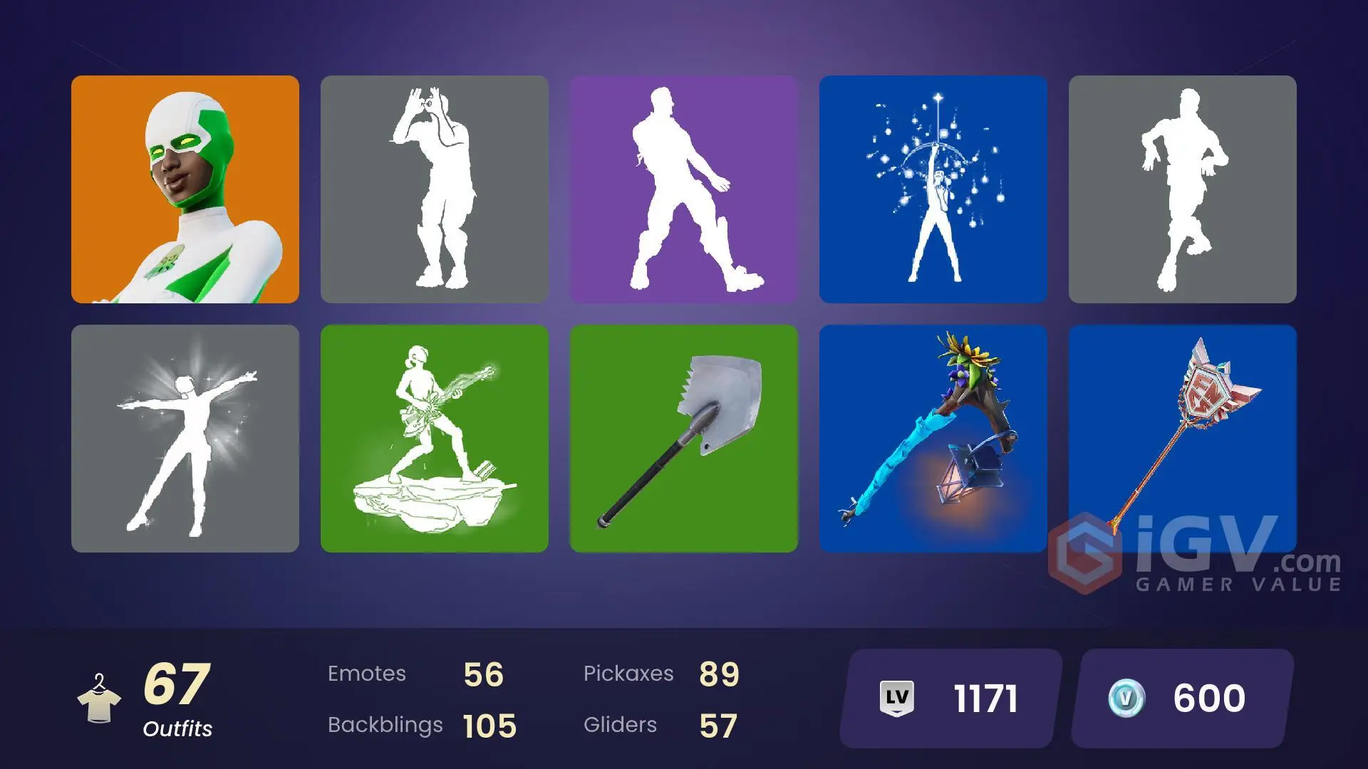 [ALL PLATFORMS-67 SKIN-89 PICKAXE-55 EMOTE-57 GLIDER-SCOUT OG-Backlash ...
