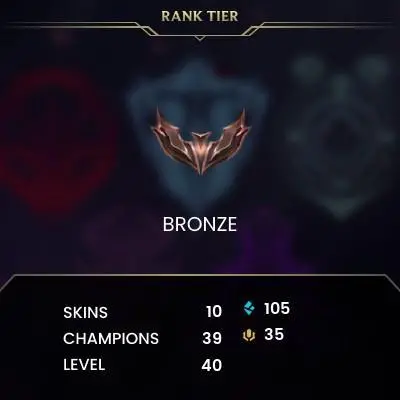 EUW / S15 BRONZE I / 39 CHAMPS / 10 SKINS / 1/5 PLACEMENTS / / HONOR 3 / CHANGEABLE EMAIL / 5 MIN. 24/7 DELIVERY #L1/90925EK7