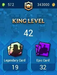 ◄ KT 14 ► LEVEL 42 ◆ 7152 TROPHIES ◆ 119 CARD ◆ 13 MAX CARDS ◆ 34 EMOTES ◆ 2 EVO ◆ 1 SKINS ◆ 343k GOLD ◆ 572 GEMS ◆ RT101