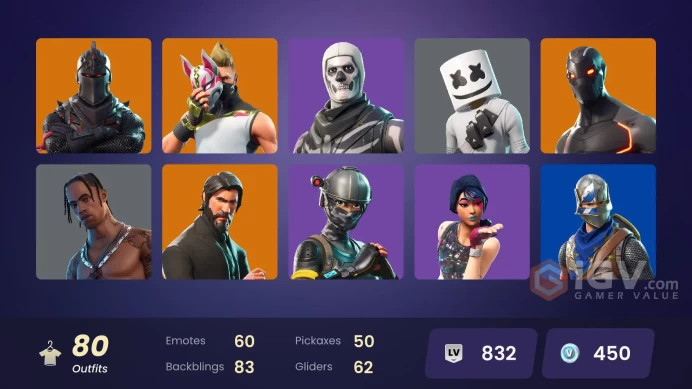 PC,PSN,XBOX 80 SKINS FA - BLACK KNIGHT - REAPER - TRAVIS SCOTT - SHADOW OPS - BLACK WIDOW - NARUTO - SKULL TROOPER - FLOSS RK158