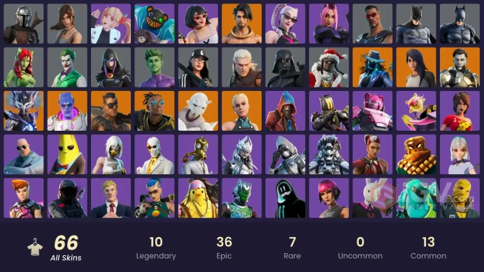 PC,PSN,XBOX 66 SKINS FA - MANDALORIAN - BATMAN - LARA CROFT - ECO - JOKER - JELLIE - SLUMBER RK174