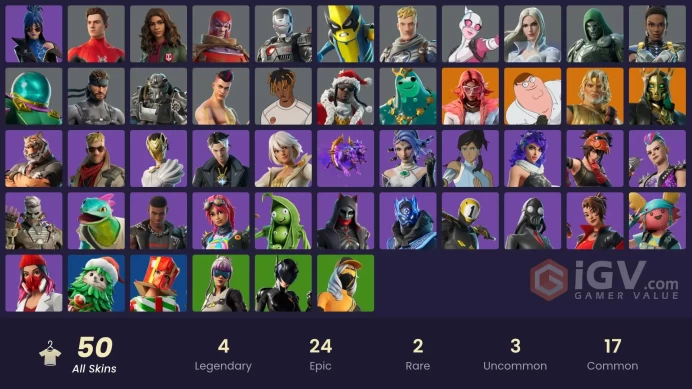 PC,PSN,XBOX 50 SKINS FA - COBALT SNOWFOOT - MJ - JUICE WRLD - GWENPOOL - BRITE RAIDER RK185