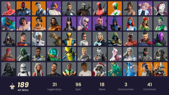 PC,PSN,XBOX 189 SKINS FA - DARTH VADER - BACKLASH - SPIDER-GWEN - KOR - RICK - EREN - LARA CROFT - EMMA FROST - FELINA RK142