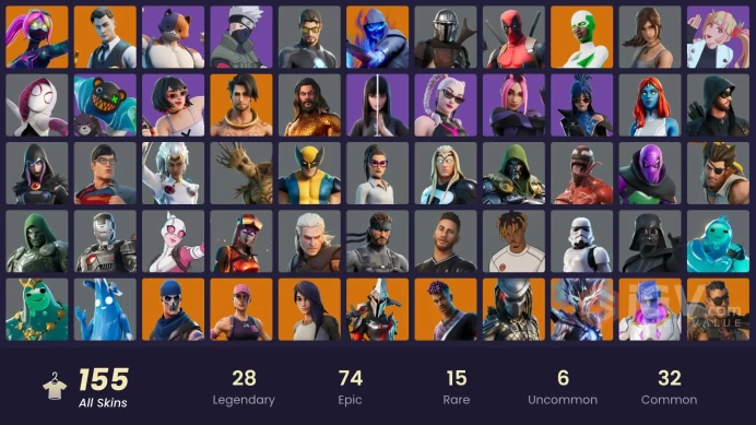 PC,PSN,XBOX 155 SKINS FA - STW - BACKLASH - GALAXIA - NARUTO - MIDORIYA - LARA CROFT - RICK - SPIDER-GWEN - GOKU BLACK - KOR RK111