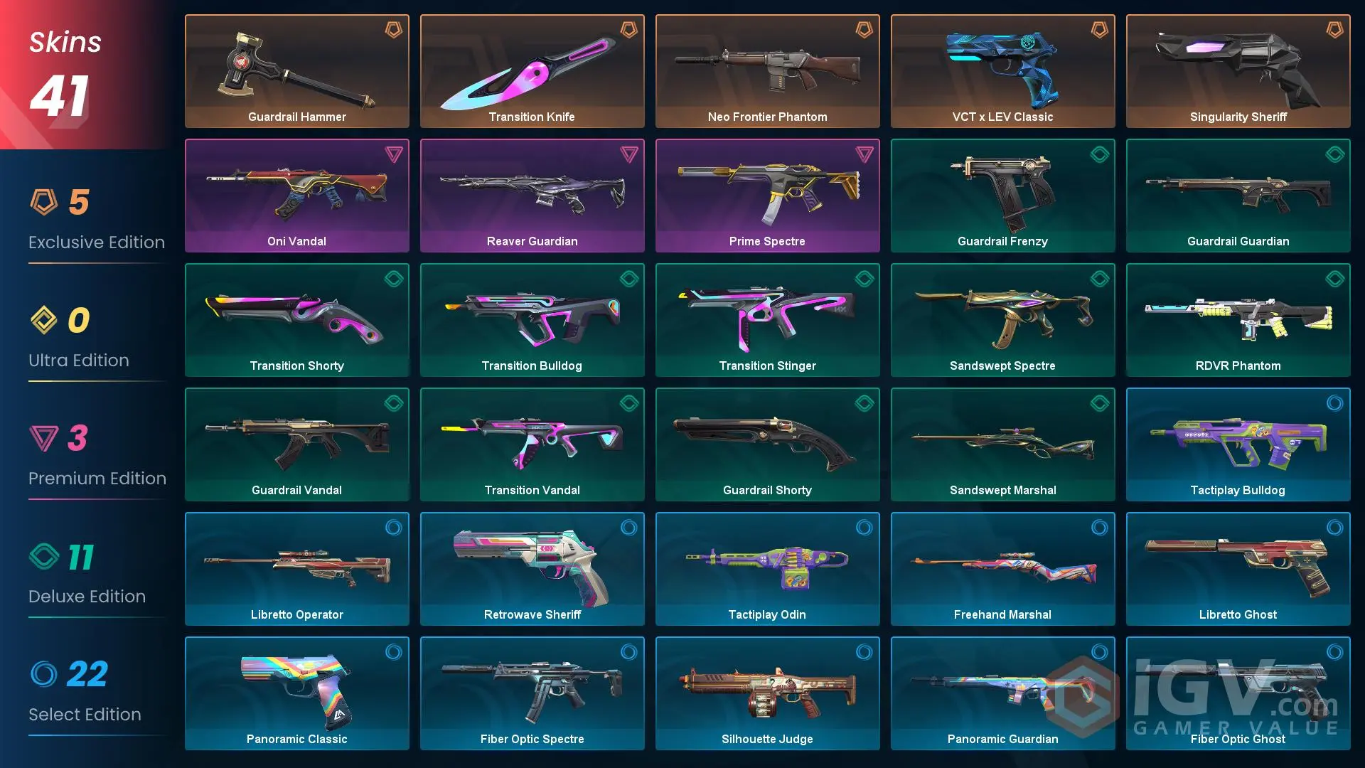 NA+41 skins+15000VP+Iron 2+Transition Knife+VCT x LEV Classic ...