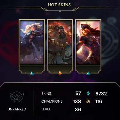EUW EMAIL CHANGEABLE 138 CHAMPIONS 57 SKINS The Magnificent Twisted Fate Riot Kayle Victorious Sivir Wreath icon