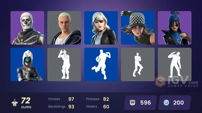 [ALL PLATFORMS]-72 SKIN-90K V-B SPEND-BLAZE-Spider-Man 2099-LeBron James-Skull Trooper-MrBeast-FULL ACCESS-LIFE TIME WARRANTY