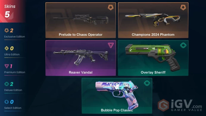 [AP] - SKINS 5 - Prelude to Chaos Operator - Champions 2024 Phantom - Reaver Vandal - FULL ACCESS - INSTANT DELIVERY