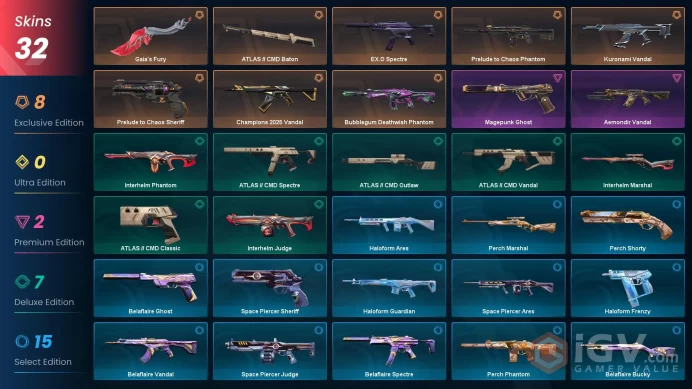 [EU\TURKEY] - SKINS 32 - KNIFE 2 - ATLAS // CMD Baton - Champions 2025 Vandal - EX.O Spectre - FULL ACCESS - INSTANT DELIVERY