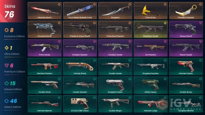 [EU\TURKEY] - SKINS 76 - KNIFE 5 - Elderflame Vandal - Interhelm Sword - Yoru's Stylish Butterfly Comb - FULL ACCESS - INSTANT DELIVERY
